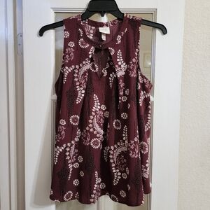 Knox Rose Burgundy Paisley Boho Tunic Top Sleeveless Keyhole Size 1